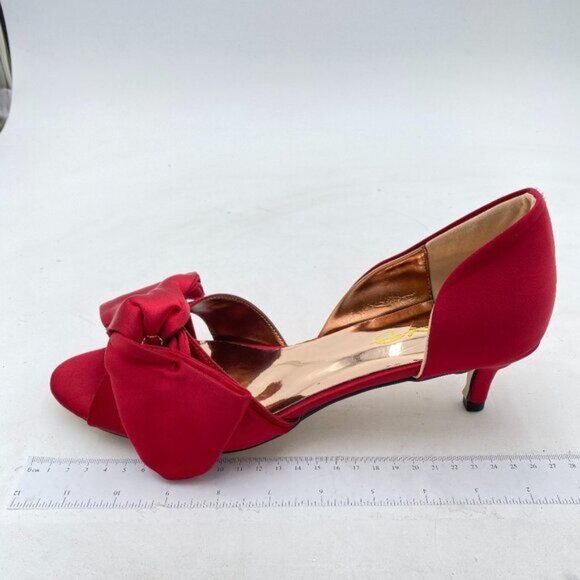 XYD Red Bowknot Low Heel D'Orsay Pumps Peep Toe Slip On Dress Evening Sandal - Picture 2 of 8
